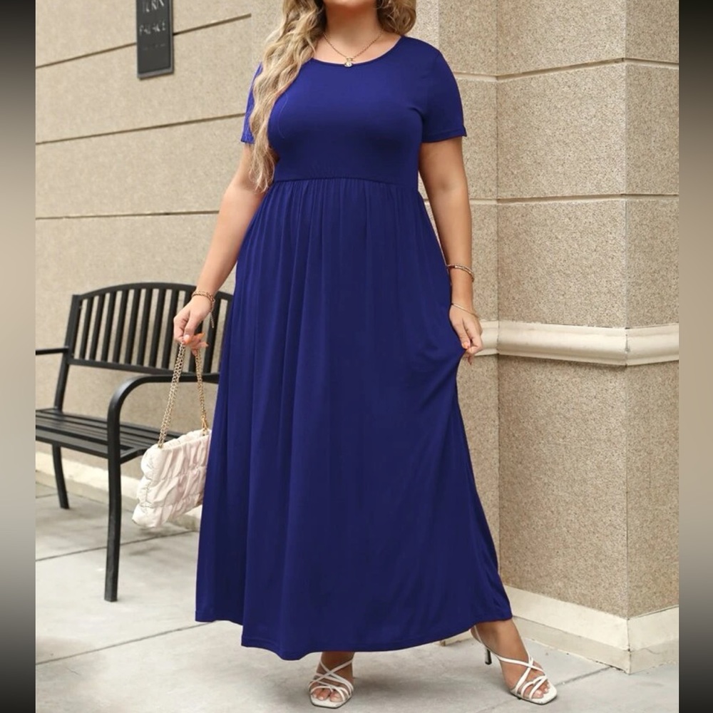 Plus size green comfy high waisted A-line maxi dress - Picture 12 of 16